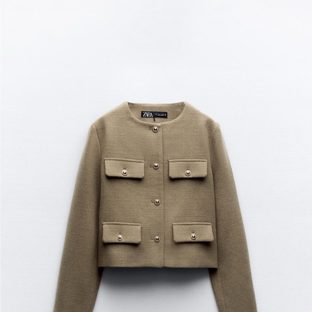 Zara Tan Blazer Cropped Structured Design